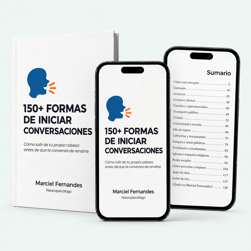 Mockup de la guía 150+ Formas de Iniciar Conversaciones